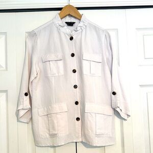 White Cargo Style Linen Blend Spring Jacket. Size MEDIUM